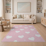 Playful Pink Hearts Stars Area Rug