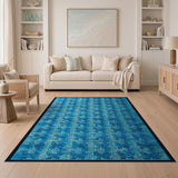 Blue and Teal Teal Blue Geometric Lattice Area Rug