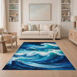 Crashing Blue Teal Ocean Wave Area Rug
