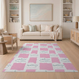 Pink Fish Script Geometric Area Rug