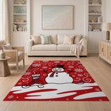 Festive Snowman with Stocking Red Area Rug