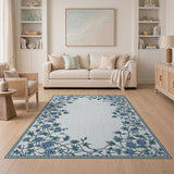 Elegant Blue Floral Vine Border Area Rug
