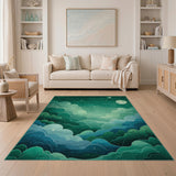 Emerald Night Sky Area Rug with Moon Clouds