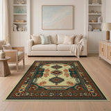 Teal Border Southwestern Diamond Motif Area Rug