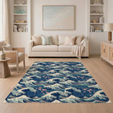 Teal Wave Cherry Blossom Area Rug