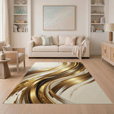 Gold Swirl Metallic Abstract Area Rug