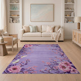 Purple Peony Blossom Butterfly Floral Rug