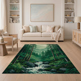 Moonlit Pine Forest Waterfall Area Rug
