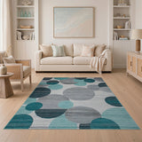 Teal Grey Abstract Circles Modern Area Rug