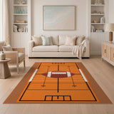 Orange Football Field Area Rug with Centered Ball