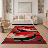 Red Humpback Whale Silhouette Area Rug