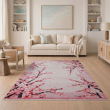 Floral Vintage Pink Pink Cherry Blossom Floral Area Rug