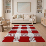 Red White Diagonal Stripe Geometric Area Rug