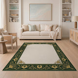 Ornate Emerald Green and Gold Floral Border Rug