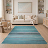 Blue Teal Striped Area Rug