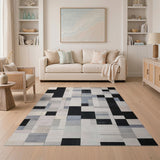 Black and White Geometric Modern Modern Black White Geometric Block Area Rug