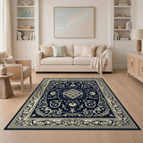 Navy Blue Persian Floral Traditional Persian Area Rug