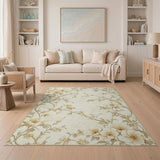 Elegant Beige Peony Branch Area Rug