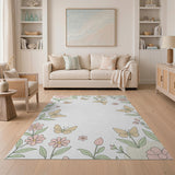 Floral Vintage Whimsical Pink Floral Butterfly Area Rug