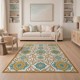 Teal Orange Persian Star Medallion Area Rug