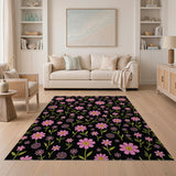 Pink Daisy Floral Area Rug on Black