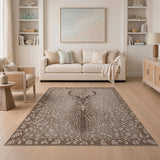 Majestic Woodland Deer Beige Leaf Area Rug