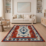 Distressed Red Southwestern Geometric Area Rug