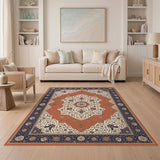 Medallion Blue and Teal Navy Blue Traditional Persian Medallion Rug