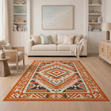 Bold Orange Southwestern Geometric Orange Area Rug