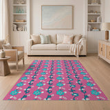 Hot Pink Teal Floral Pattern Area Rug
