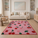 Pink Whimsical Cherry Print Pink Area Rug