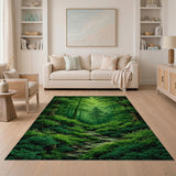 ODIKA Enchanted Forest Green Washable Rug - Low Pile Non-Slip Nature Art Area Carpet