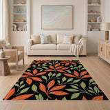 Bold Orange Leaf Pattern Area Rug