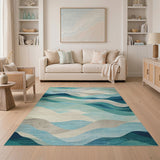 Blue and Teal Teal Blue Ocean Waves Area Rug