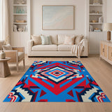 Vibrant Blue Red Geometric Southwestern Rug
