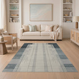 Teal Grey Grid Geometric Area Rug