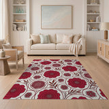 Red Rose Circle Floral Area Rug