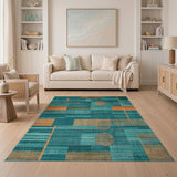 Teal and Orange Geometric Modern Area Rug