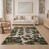 Whimsical Mice Village Rustic Farmhouse Rug