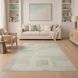 Beige and Neutral Neutral Beige Geometric Block Area Rug