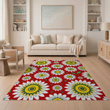 Vibrant Red Daisy Sunflower Floral Area Rug
