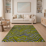 Bold Yellow Black Wavy Stripe Area Rug