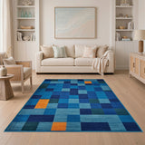 Blue Teal Geometric Patchwork Geometric Modern Area Rug