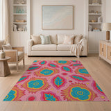 Vibrant Pink Boho Floral Area Rug