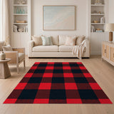 Rustic Farmhouse Red Black Buffalo Plaid Rustic Area Rug
