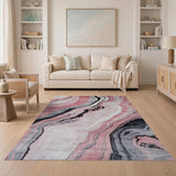 ODIKA Washable Pink Abstract Marble Area Rug - Non-Slip Low Pile Modern Rug