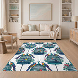 Vibrant Birdcage Teal Area Rug