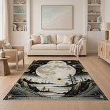 Cosmic Gold Moon Over Mountains Area Rug