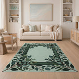 Green Eucalyptus Leaf Frame Area Rug