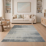 Distressed Grey Horizontal Stripe Area Rug
